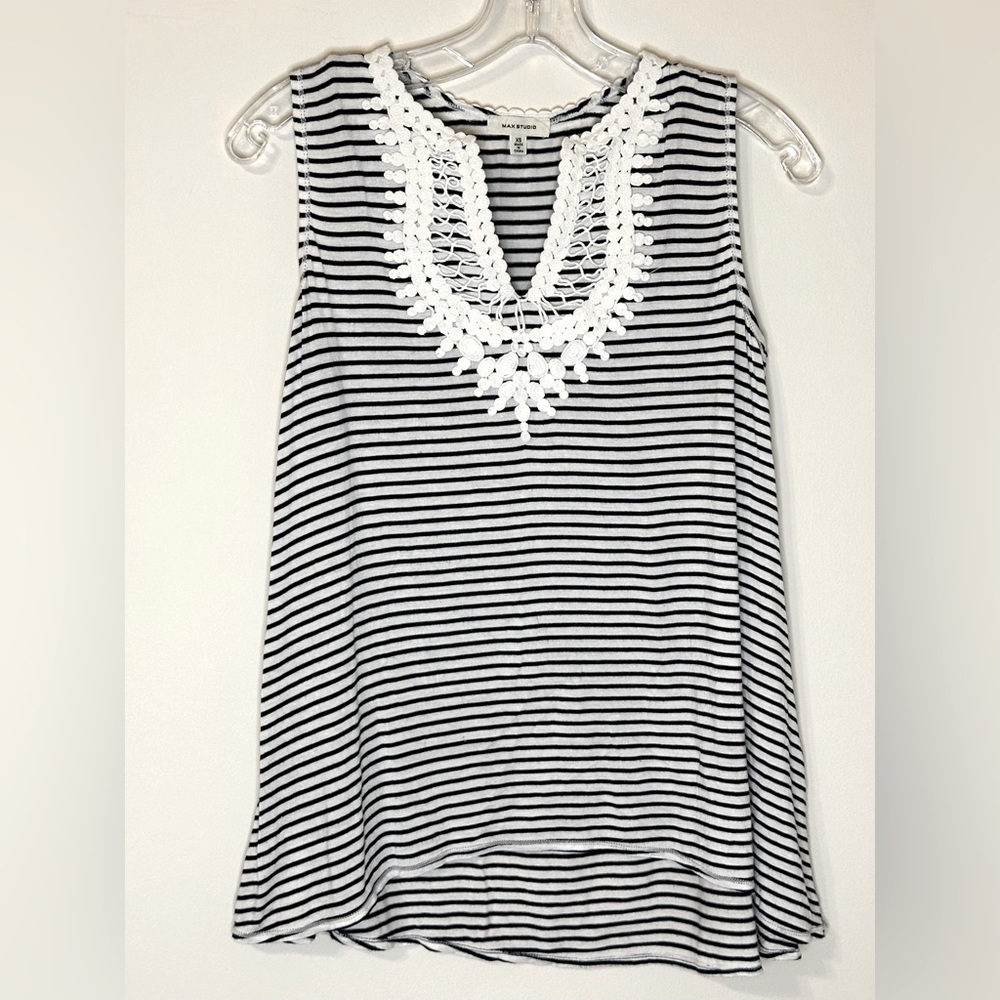 Max Studio Navy and Off-White Striped Tank Top, Size XS